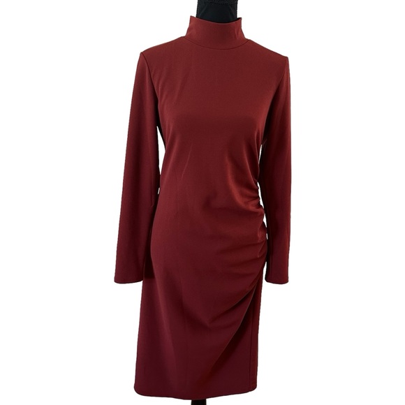 Chelsea 28 Women’s Mock-neck Long Sleeves Midi Dress Burnt Orange Size S - Picture 4 of 7
